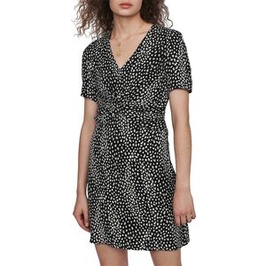 Maje Ripi Twist Detail Black and White Print Mini Dress Large *
